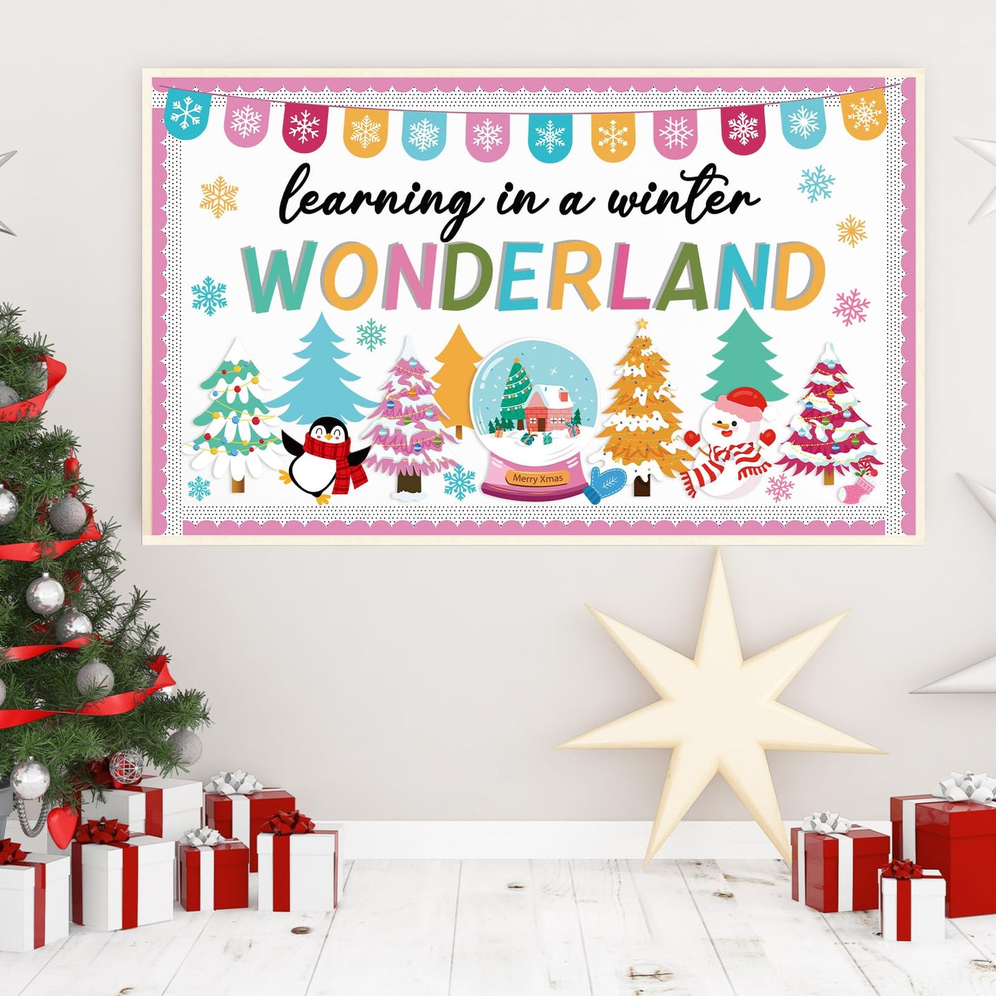 Winter Wonderland Bulletin Board Set Classroom Decorations Christmas Paper Cutouts Learning in The Winter Wonderland Bulletin Board Xmas Tree Snowmen Snowflake Cutout for School Home Decor Supplies