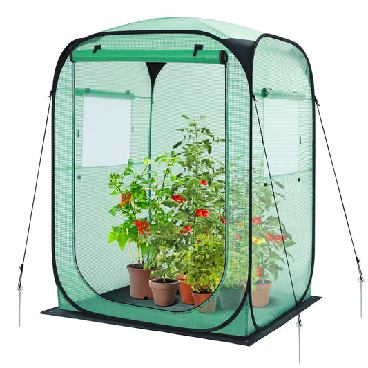 Ohuhu Pop Up Greenhouse for Outdoors, Portable Walk-in Mini Green House with Removable PE Mat & Mesh Window Fast Set-up GreenHouses for Indoor Outside Protecting Plant from Cold Frost & Birds