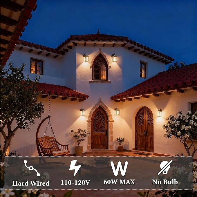 Dusk to Dawn Outdoor Wall Lights 2-Pack, Black Exterior Light Fixtures with Clear Glass, Waterproof Modern Porch Sconce Lanterns for Garage, Patio, Front Door, House (E26 Bulb Not Included)