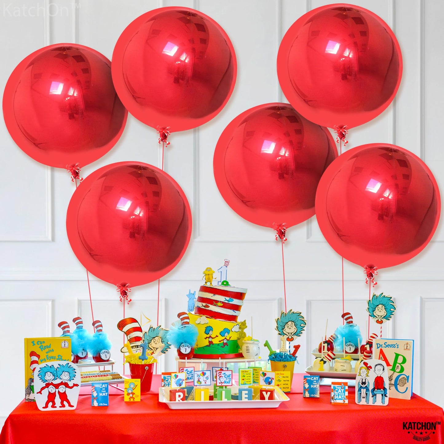 KatchOn, Red Foil Balloons - Big 22 Inch, Pack of 6 | 4D Sphere Metallic Red Balloons for Happy Birthday Decoration, Carnival Decoration, Wedding, Christmas Decorations | New Years Decorations 2026