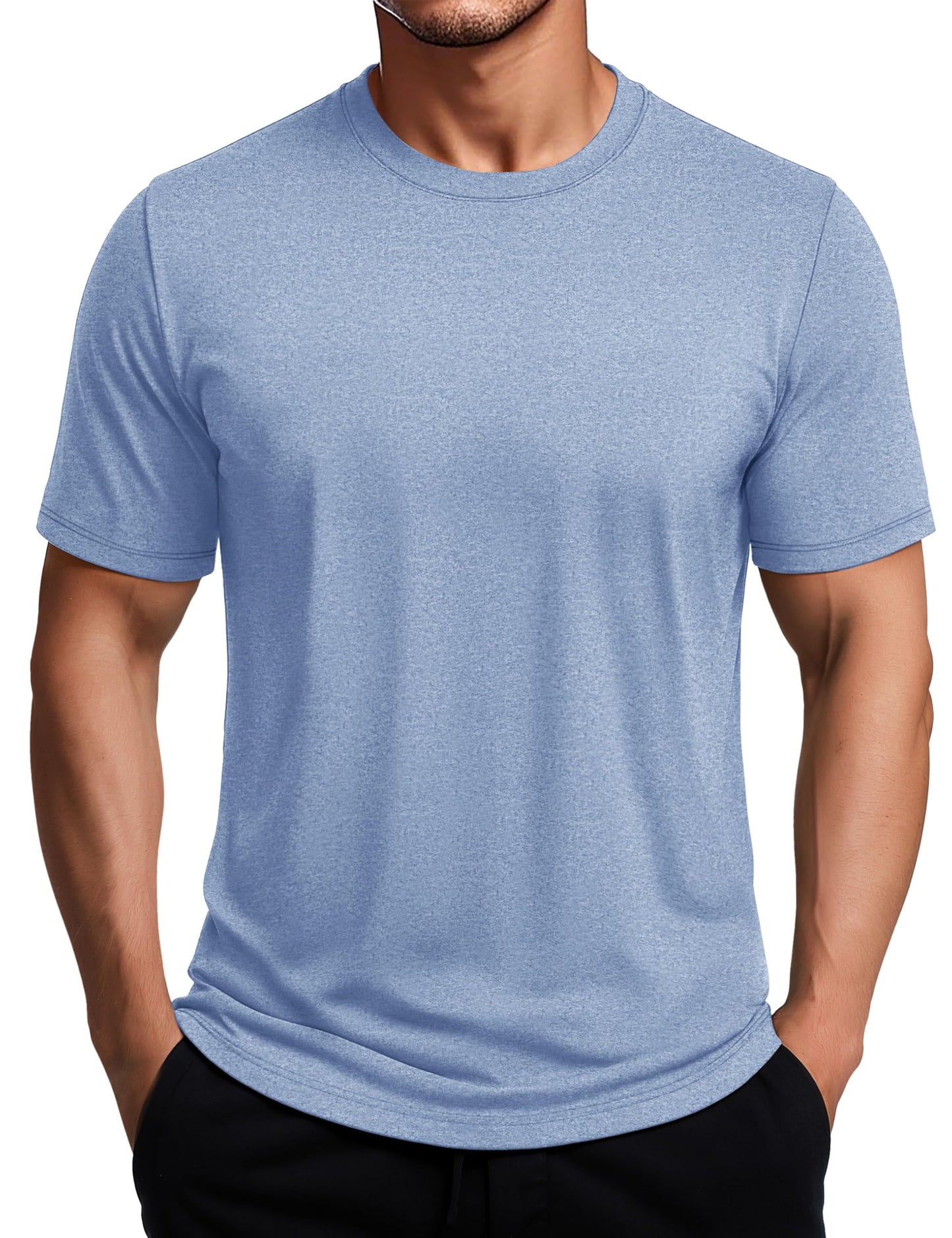 MAGCOMSEN Mens Short Sleeve Shirts Quick Dry Running Athletic T-Shirt Workout Casual Top Moisture Wicking Summer Shirt Blue, M