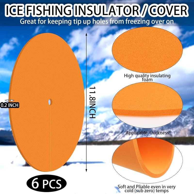 6 Pcs Ice Fishing Hole Covers - 12 Inch Foam Insulator Tip Ups for Winter Fishing Equipment
