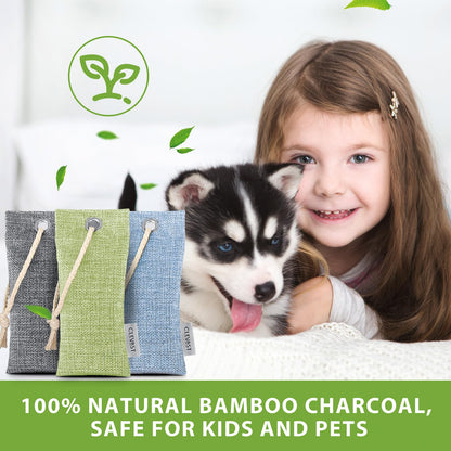 CLEVAST Bamboo Charcoal Air Purifying Bags (6×75g), Removes Odors and Moisture, Nature Fresh Air Purifier Bags, Deodorizer Eliminator, Purifier for Closet, Shoe, Large Room, Car Air freshener