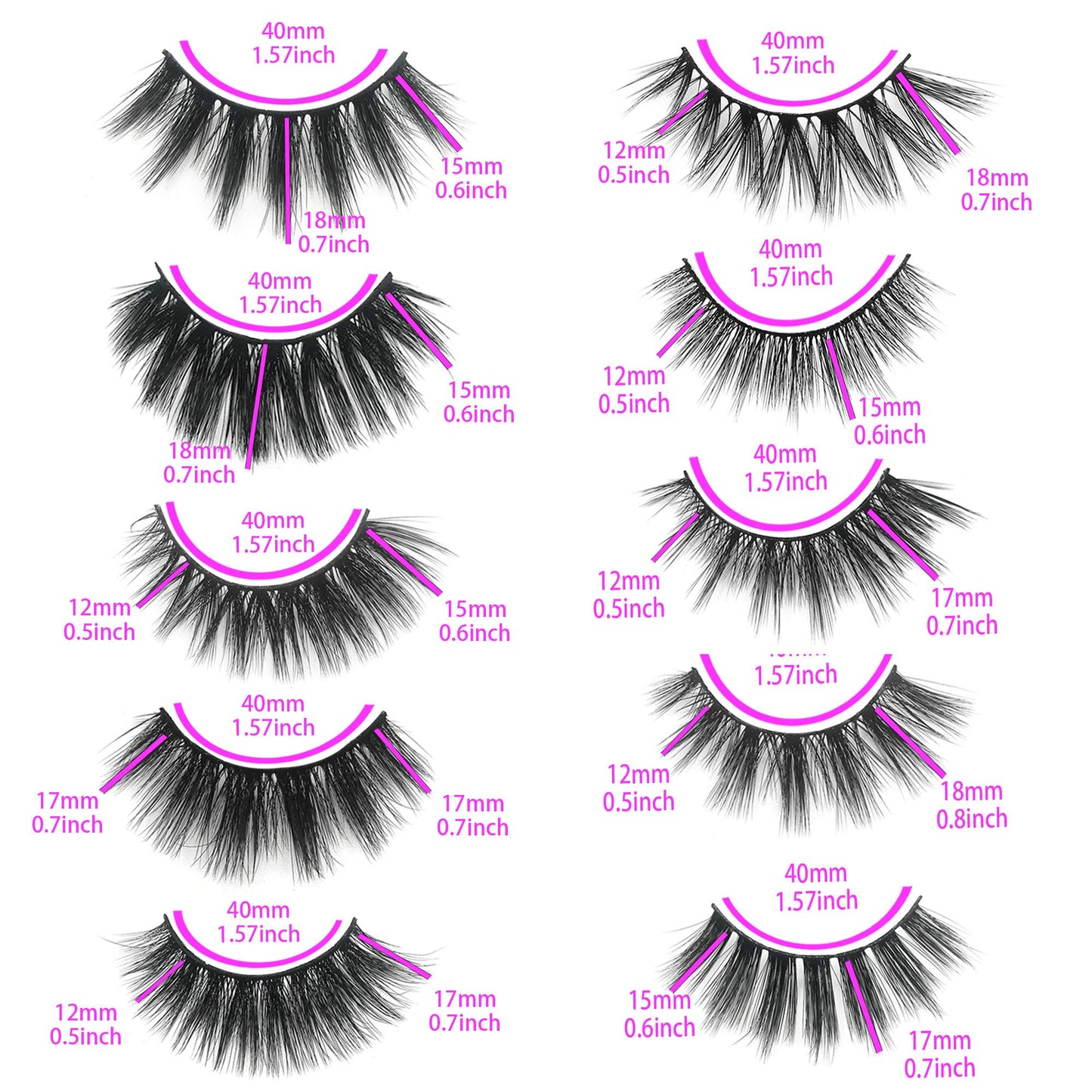 False Eyelashes MIKIWI 10 Pack Lahes, 12-20mm Wholesale 5D Fake Mink lashes, Fuffy Natural Volume eye Lashes, individual package Faux Mink EyeLashes
