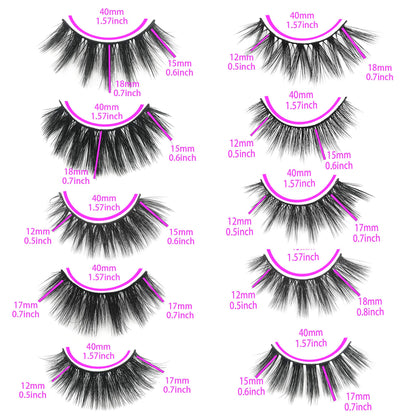 False Eyelashes MIKIWI 10 Pack Lahes, 12-20mm Wholesale 5D Fake Mink lashes, Fuffy Natural Volume eye Lashes, individual package Faux Mink EyeLashes