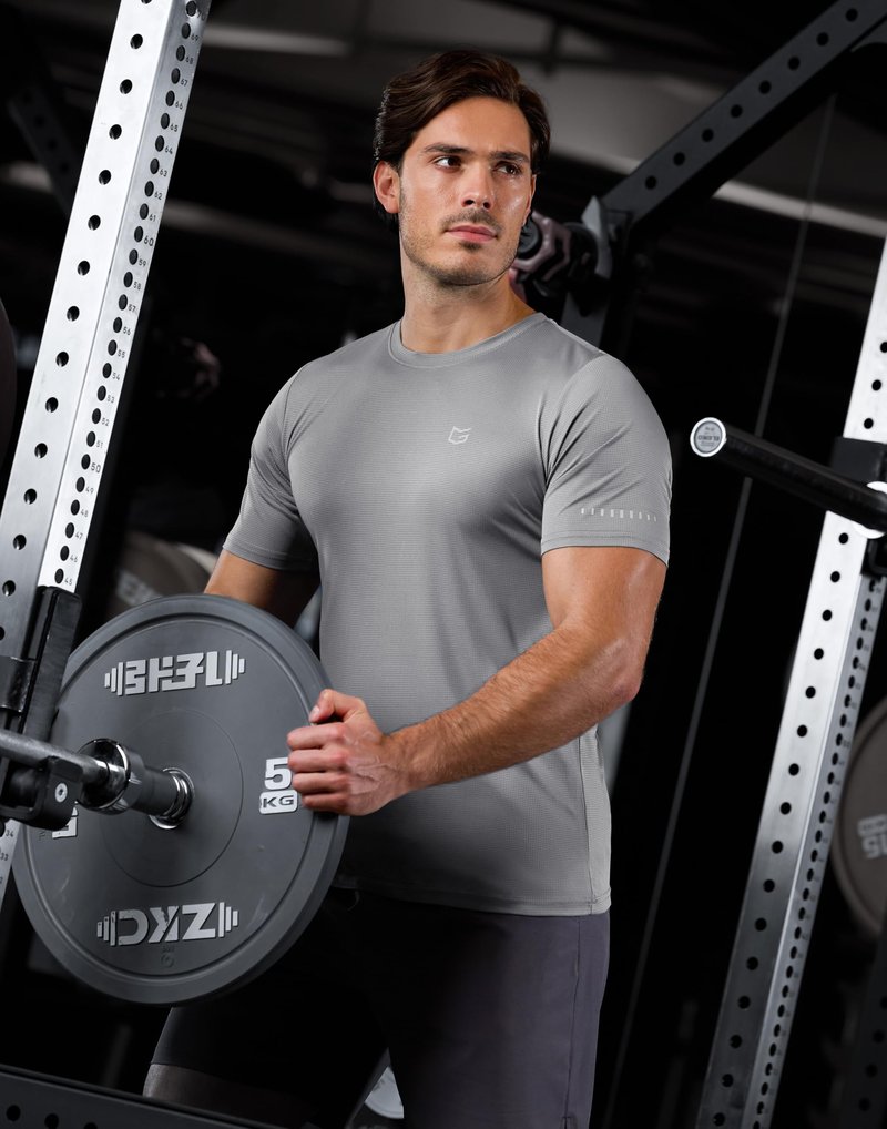 Men's Workout Breathable T-Shirts Dry Fit UPF 50+ Sun Shirts Quick Dry Cooling Tee for Athletic, Running, Hiking (Silver Grey, 2XL)