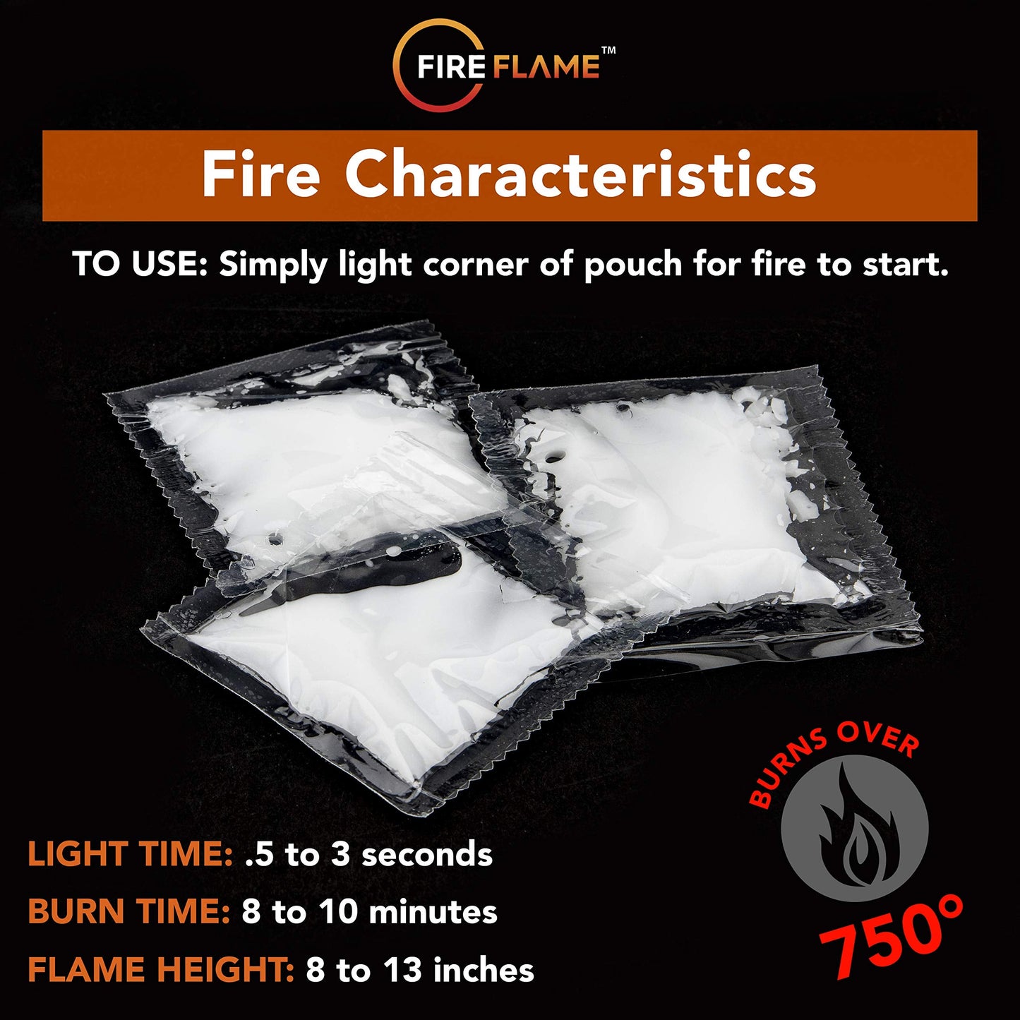 FireFlame Quick Instant Fire Starter -100% Waterproof All-Purpose Indoor & Outdoor FireStarter, for Charcoal Starter, Campfire, Fireplace, Firepit, Smoker - Odorless and Non-Toxic - 20 Pouches in Bag