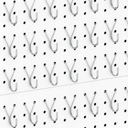 HUHOLE Pegboard Hooks, J-Hook, 1 Inch Silver Pegs 40 Pack, Ideal Display Hooks for Hanging Jewelry, Necklaces, Keys, Small Tools, Will Not Fall Out, Fit 1/8”, 3/16” Peg Boards
