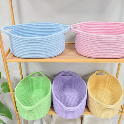 ABenkle Small Basket with Handles - Decorative Durable Rope Woven Storage Bin Shelf Storage Organizer Cube, Easter Baby Gift Basket, 12"x8"x5", Blue