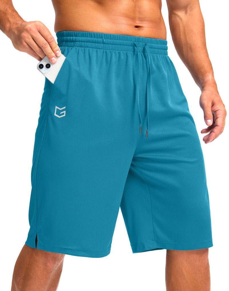 G Gradual Men's Athletic Shorts with Pockets 9" / 11" Long Basketball Shorts Lightweight Quick Dry Gym Workout Shorts for Men(Lake Blue,M)