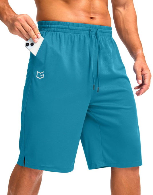 G Gradual Men's Athletic Shorts with Pockets 9" / 11" Long Basketball Shorts Lightweight Quick Dry Gym Workout Shorts for Men(Lake Blue,M)