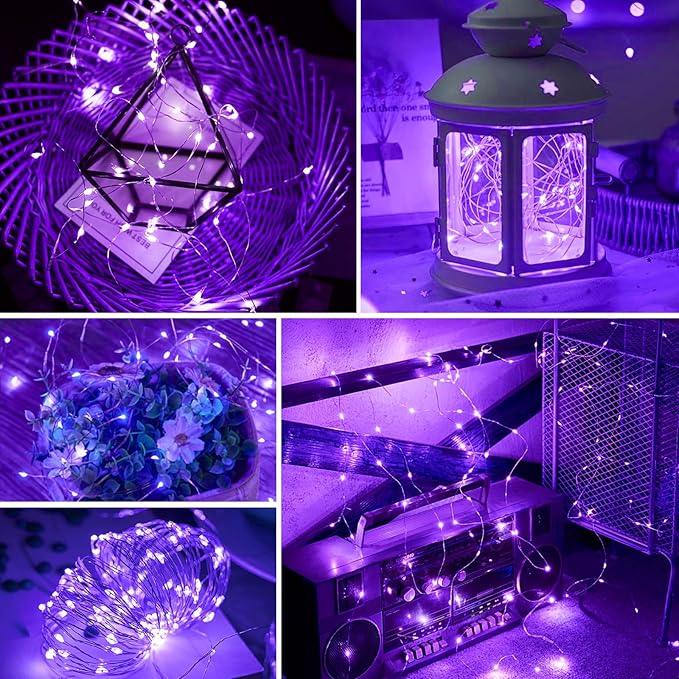 pozzolanas 12 Pack Purple Fairy Lights Battery Operated 3 Modes 7FT 20 LED Waterproof String Lights Twinkle Silver Wire for Mason Jars Wedding Christmas Halloween Party Decor (12, Purple)