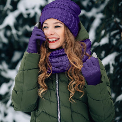 Aneco Winter Warm Knitted Scarf Beanie Hat and Gloves Set Men & Women's Soft Stretch Hat Scarf and Mitten Set