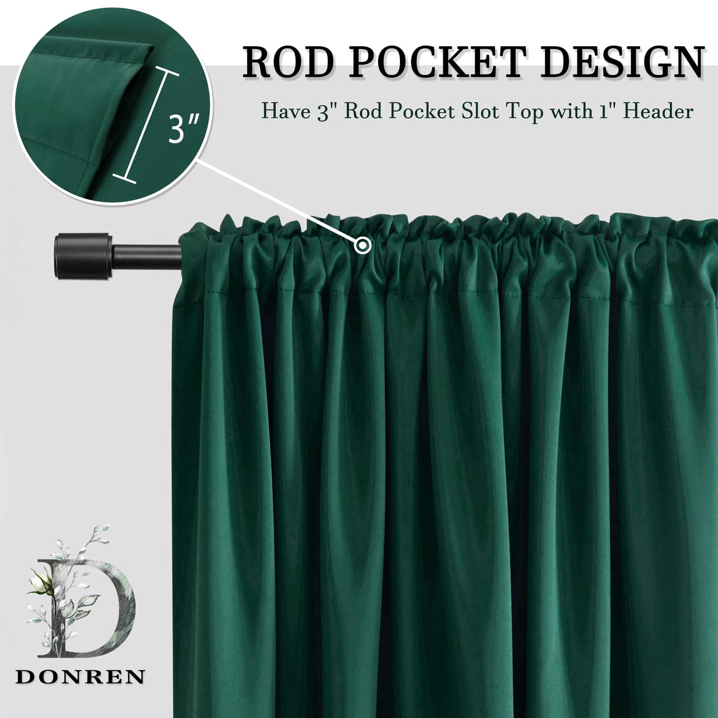DONREN Hunter Green Blackout Thermal Insulating Window Curtain Panels for Bedroom with Rod Pocket (42 x 54 Inches Long,2 Panels)