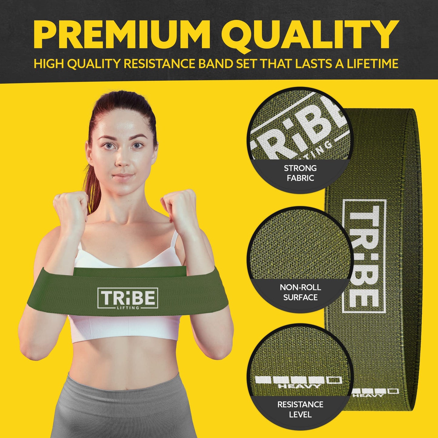 Tribe Lifting Fabric Resistance Bands - Booty Bands for Women & Men - Exercise Bands Set - Workout Bands for Legs & Glutes