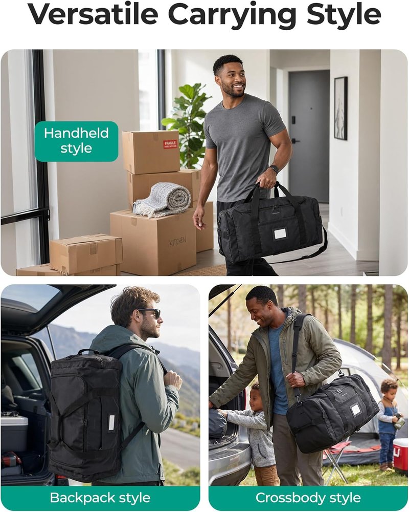 60L Foldable Duffle Bag - Large Travel Duffel & Backpack | Army Green