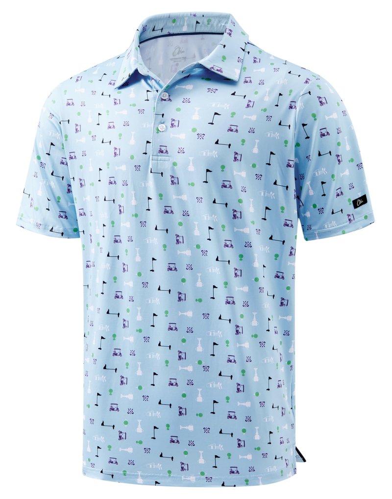 Obla Mens Golf Polo Shirts Short Sleeve Dry Fit Performance Moisture Wicking Casual Print Collared Golf Shirts for Men (Blue Golf Flag_XXXL)