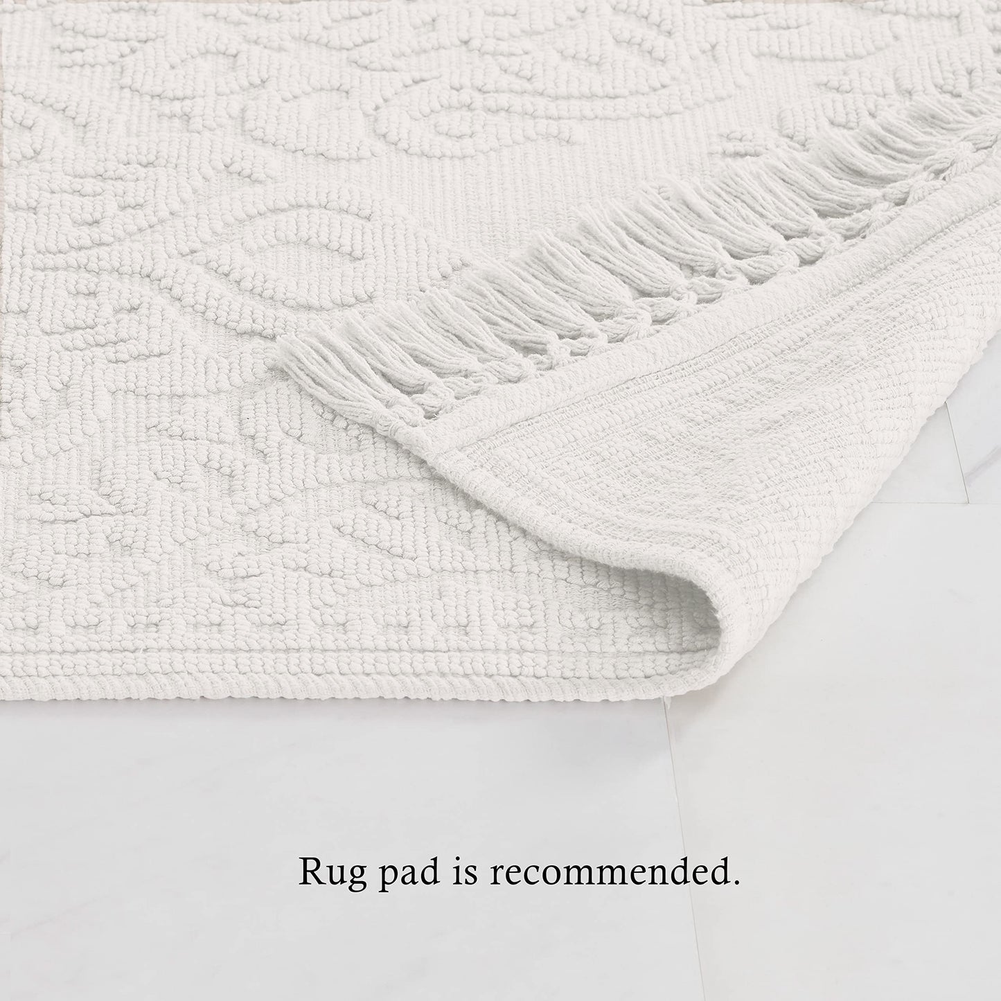Jean Pierre - Ricardo Bath Mat, Woven Fringe Bathroom Rugs, 100% Cotton, Premium Bathroom Decor - Measures 21" x 41" - White