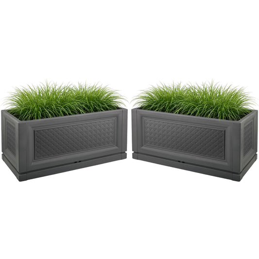 Large Planters for Outdoor Plants 2-Pack - 15.75x31.5in Rectangular Long Pots for Plants Outdoor Planters for Porch, Patio, Deck, Balcony, or Front Porch Decor by Pure Garden (Gray)