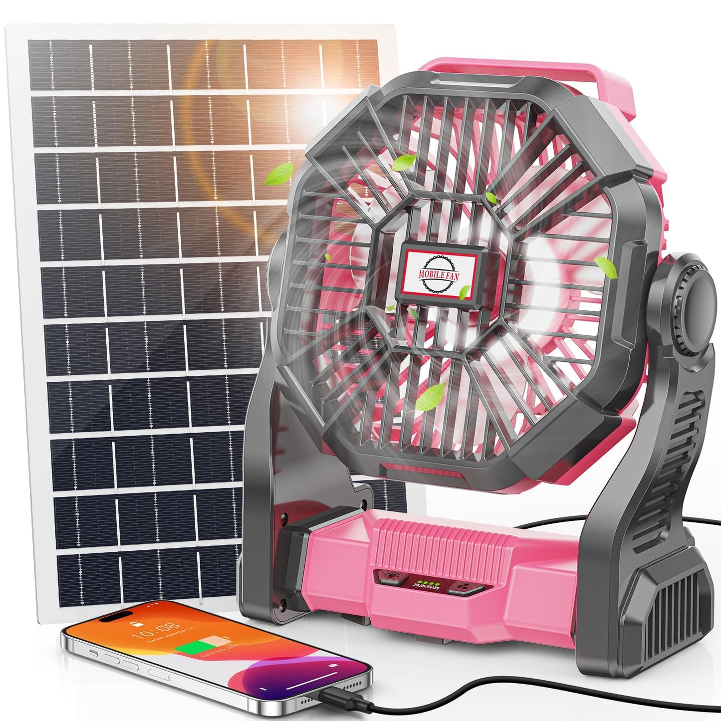 30000mAh Solar Fan with LED Lantern, 10W Solar Panel Rechargeable Battery Powered Camping Fan for Outside, 9 Inch Portable Battery Operated Hurricane Supplies for Picnic, Barbecue, Fishing, Travel