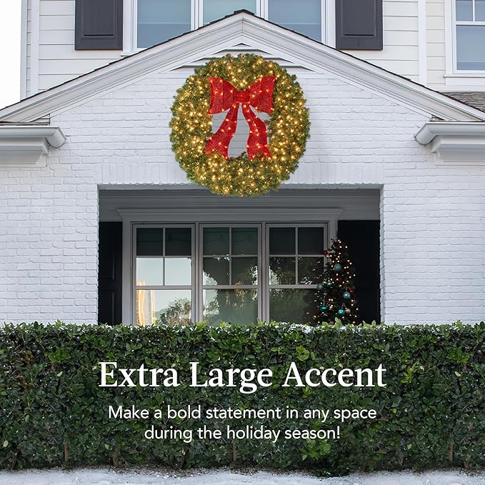 Best Choice Products 30in Large Artificial Pre-Lit Fir Christmas Wreath Holiday Accent Decoration for Door, Mantel w/Red Lighted Bow, 130 LED Lights, 220 PVC Tips, Power Plug-in
