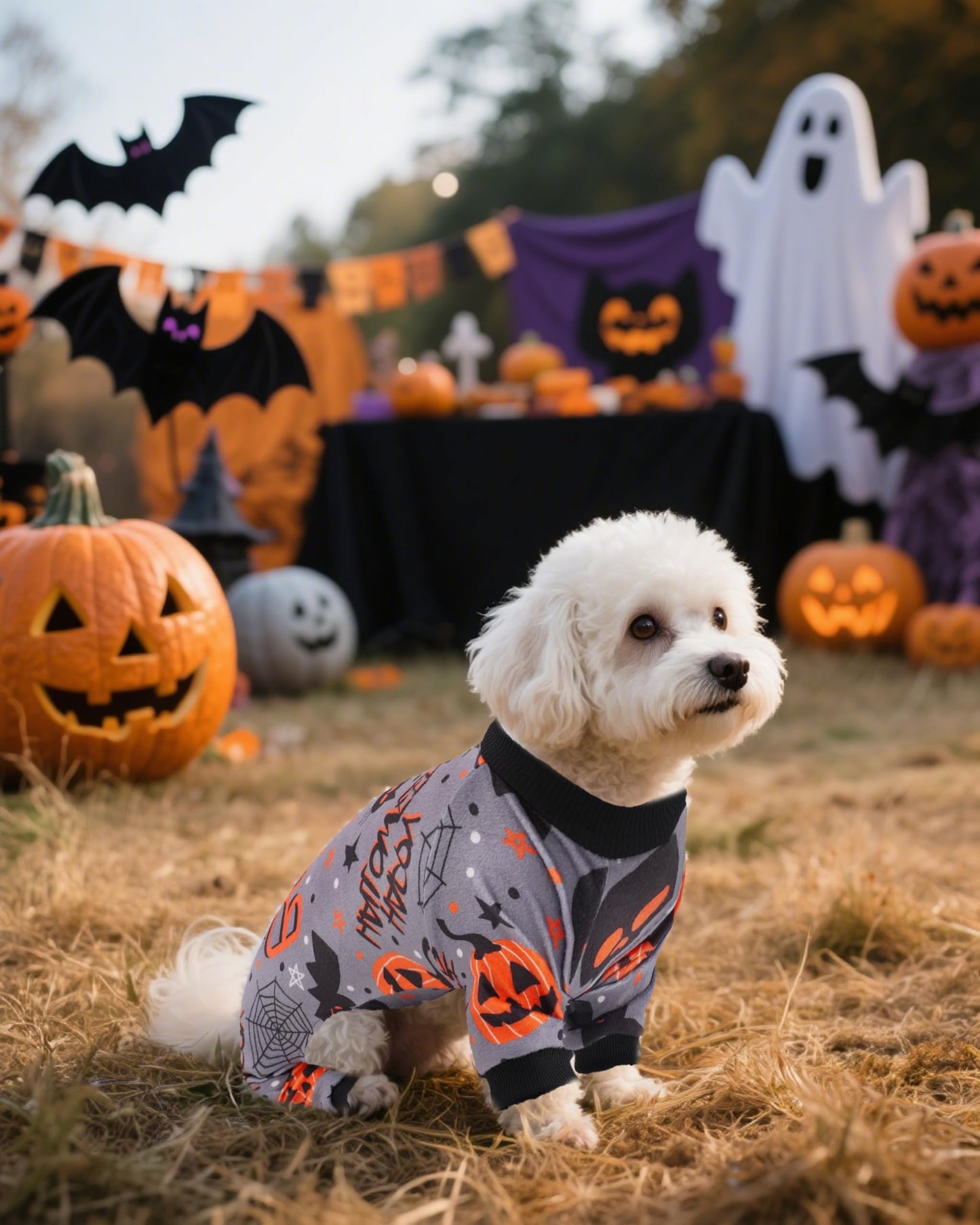 PET SHOW 4 Pack Halloween Small Dog Pajamas for Doggie Puppy Cats Kitten Onesies Pumpkin Ghost Soft Fleece Stretchy Jumpsuit Costume Boy Girl Pets PJs with Sleeve Clothes(S)