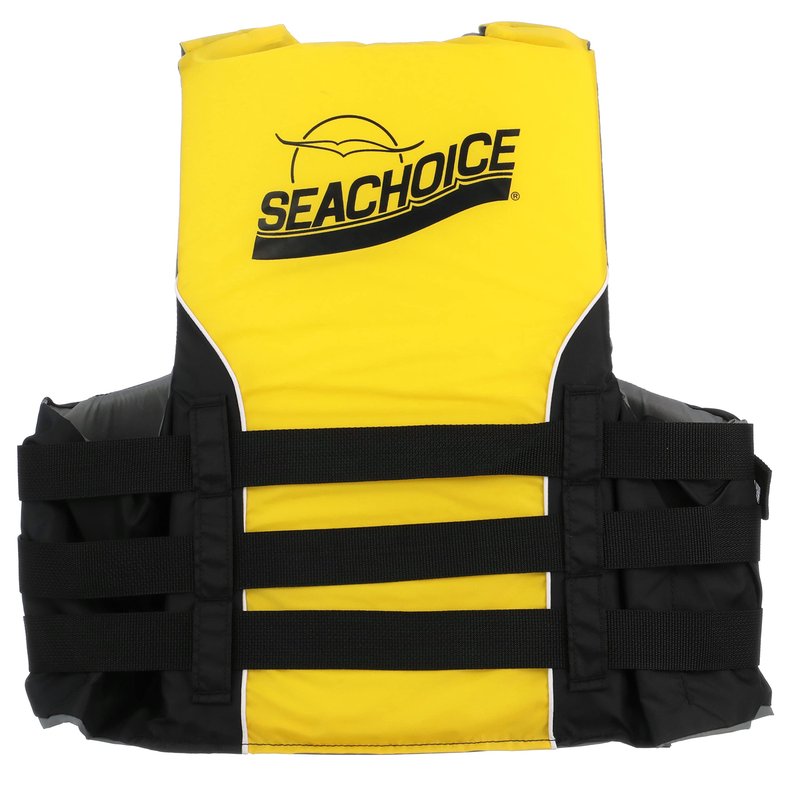 Seachoice Level 70 Life Jacket, Deluxe Adjustable 4-Belt Ski Vest, Yellow and Black, Size L/XL, 40-52 in. Chest
