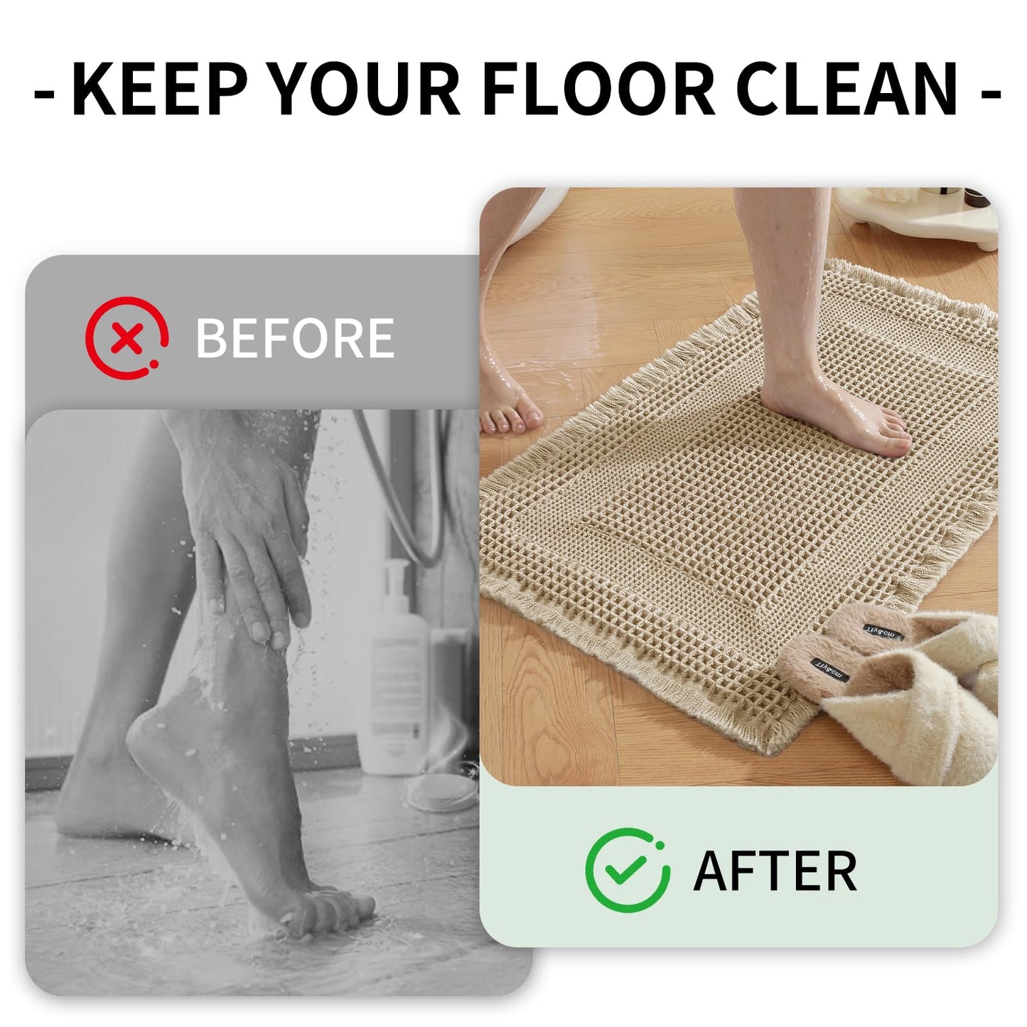 CYCMACO Waffle Bath Mat - Super Water Absorbing Bath Mat Quick Dry, Bathroom Rugs Non Slip Washable with Tassels, Rubber Backed Bathroom Mat for Bathroom Floor, Tub and Shower, 17" x 24", Brown