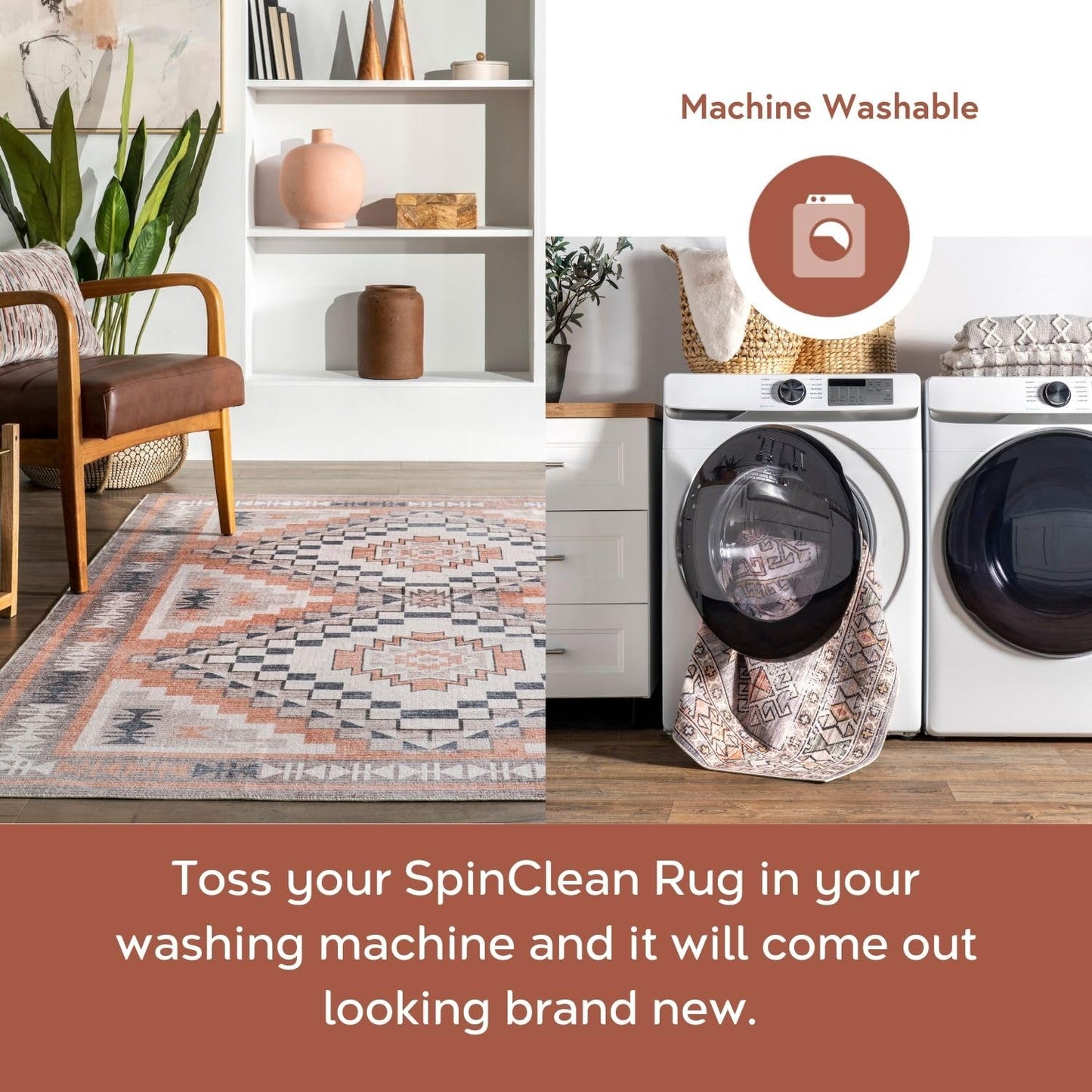 Nuloom SpinClean Leighton Beige/Ivory, 4' x 6', Tribal, Soft and Cozy,, High Traffic, Stain Resistant, Easy Clean, Durable, Machine Washable Area Rug for Bedroom, Living Room, Dining, Entryway