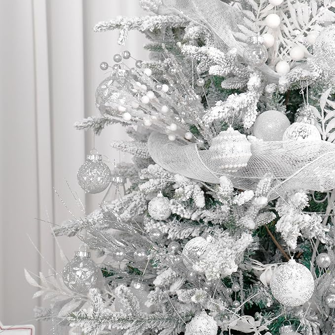 Super Holiday Christmas Ball Ornaments, 33PCS Silver Clear Shatterproof Plastic Foam Ornaments Set for Hanging Xmas Tree Holiday Thanksgiving Party Decor.