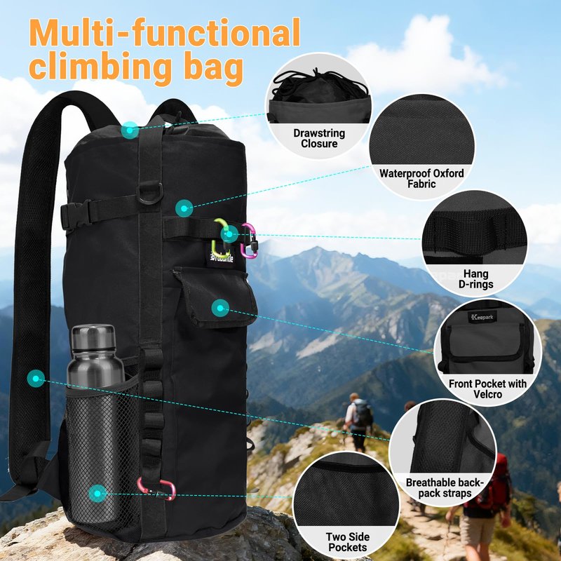 Brobantle Climbing Rope Bag,Large Capacity Arborist Rope Storage Bag,Waterproof Oxford Tree Rock Climbing Rope Backpack,Outdoor Climbing Gear Storage Bag with Hand Straps