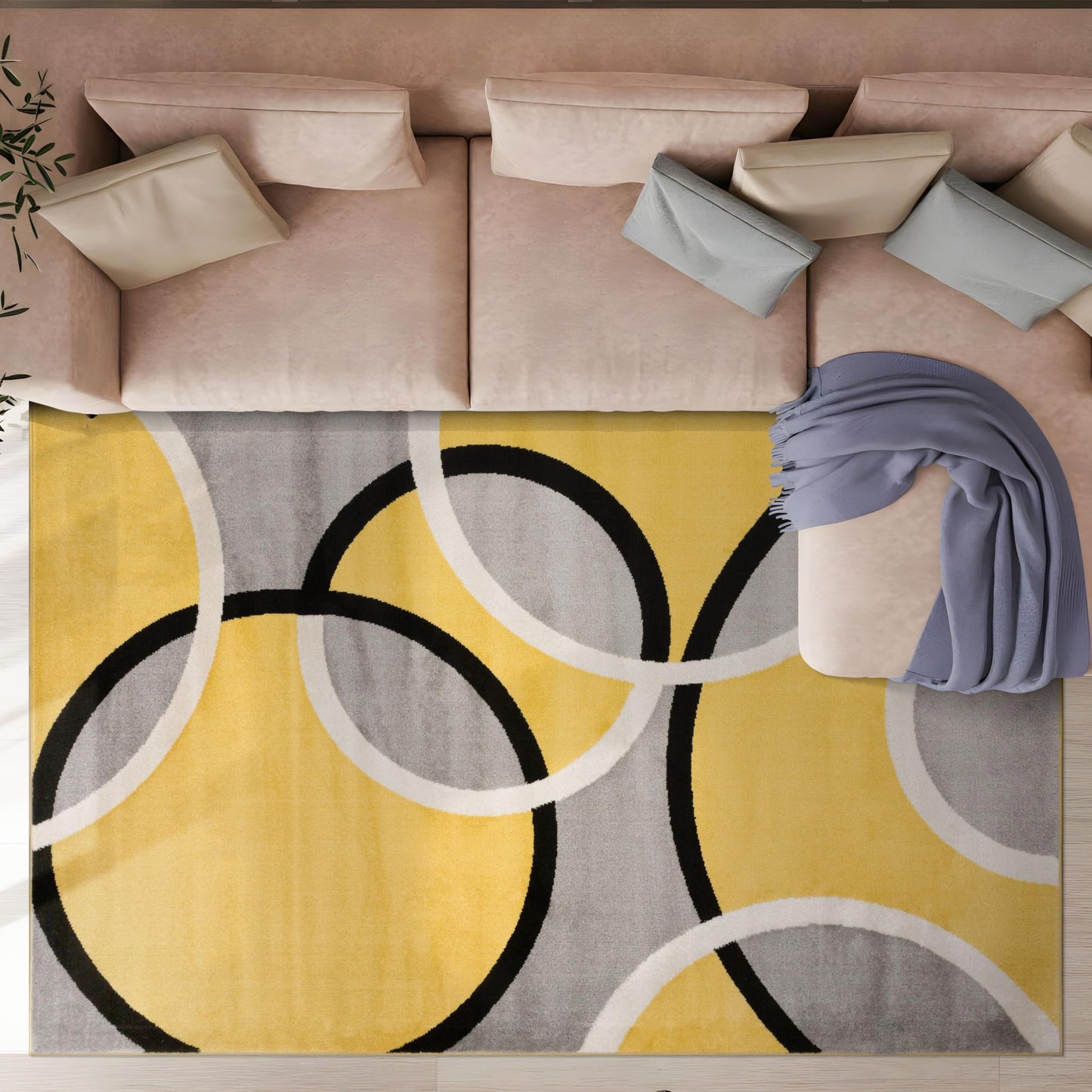 Rugshop Contemporary Abstract Circles Area Rug, Fade-Resistant Carpet for Living Room, Bedroom, or Dining Room, Yellow, 7'10" x 10'2"