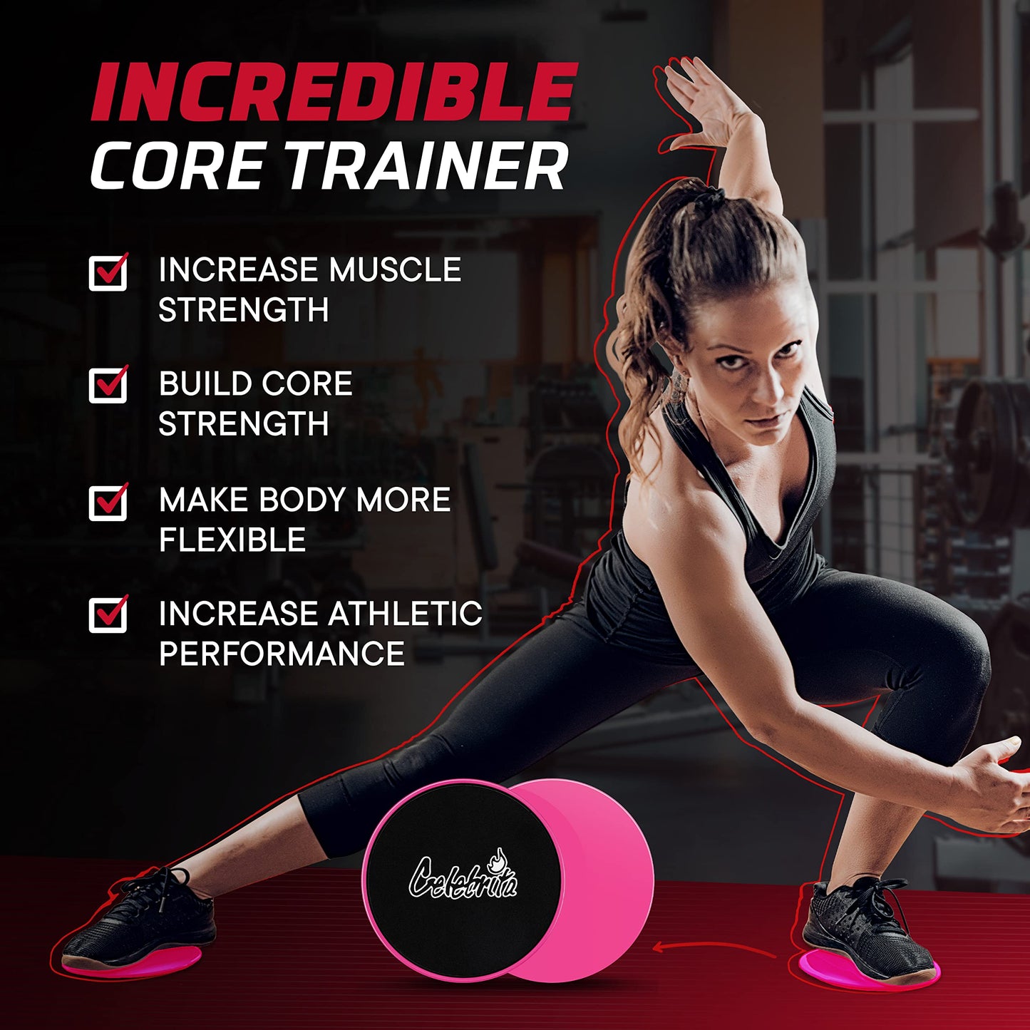 Celebrita Pair of Gliding Discs Core Sliders Ab, Back, Hip, and Leg Exercise Gear for Gym, Home, Yoga, Pilates | Strengthen Abdomen, Burn Fat, Improve Balance (Pink)