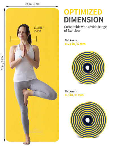 CAMBIVO Yoga Mat for Women Men Kids, 1/3 & 1/4 & 2/5 Inch Extra Thick Yoga Mat Non Slip, 72" x 24" TPE Yoga Mats, Workout Mat with Carrying Strap for Yoga, Pilates and Floor Exercises