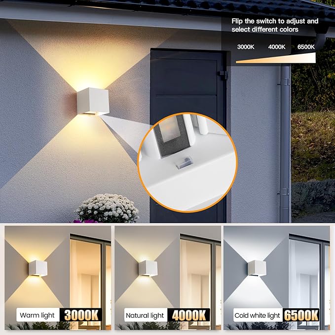 12W 4Pack Outdoor Wall Lights Exterior/Interior,LED White Outdoor Wall Sconces Light Fixtures Modern,IP65 Waterproof Porch Wall Mounted Lighting Outside,Wall Lamps for Garden Patio Park