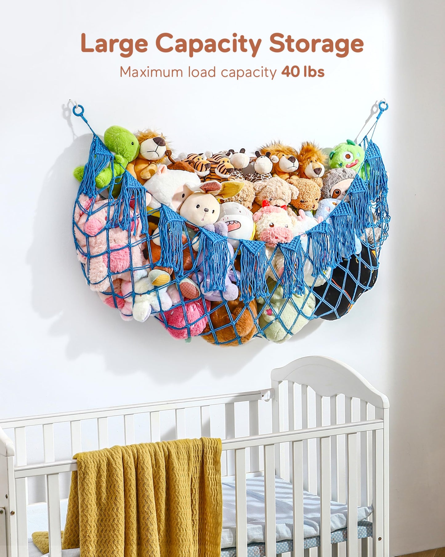 Stuffed Animal Hammock Net with Lights - Big Toy Net Hammock for Organizing Teddy Bear and Stuffy Storage, Xlarge Plushie Net for Kids Bedrooms Playroom Nursery(Blue XL)
