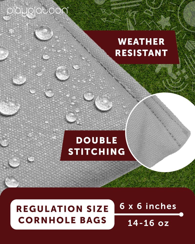 Play Platoon Weather Resistant Cornhole Bags - Set of 8 Regulation Size - Navy Blue & Gray - Durable Duck Cloth for Tossing Game, Includes Tote Bag