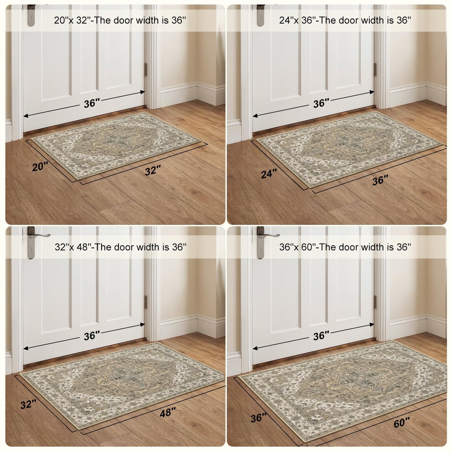 Collive Washable Indoor Doormat, Non Slip Retro Floor Mat 20" x 32" Small Mat Quick Absorbent Entrance Rug Distressed Taupe Front Door Mat, Welcome Mats Entryway Rug Doormats for Kitchen Home Patio