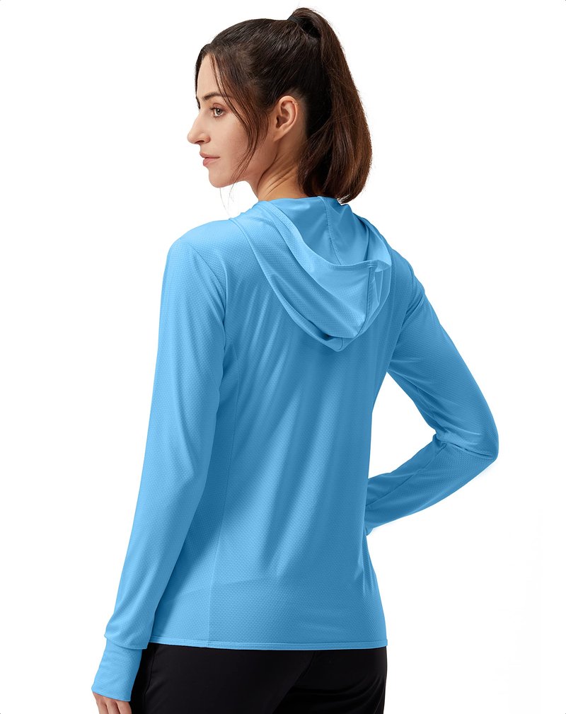 Soothfeel Women's UPF 50+ Sun Protection Hoodie Jacket Lightweight Long Sleeve Sun Shirt for Women with Pocket Hiking Outdoor Blue M
