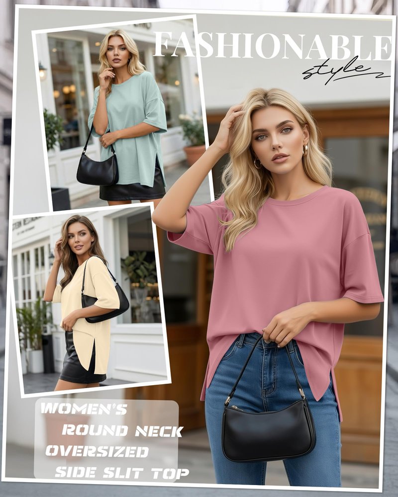 Huukeay 3 Pack Women's Oversized Gym T Shirts Short Sleeve Side Split Crewneck Tops Casual Summer Workout Baggy Basic Tee