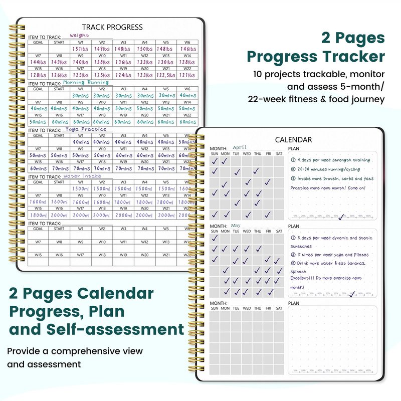 Fitness Journal for Women & Men, Food & Workout Journal Planner Log Book with Measuring Tape, Undated Wellness Planner to Track Weight Loss, Muscle Gain, Home Gym Exercise, Daily Nutrition, 9.5" x 7"
