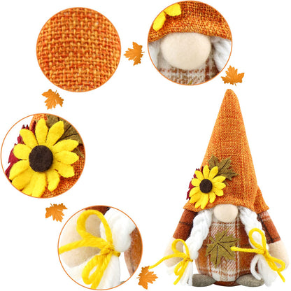 Godeufe Set of 2 Fall Gnomes Plush Autumn Decorations Harvest Handmade Elf Dwarf Figurines for Home Kitchen Farmhouse Tiered Tray Holiday Festival Party Scandinavian Tomte