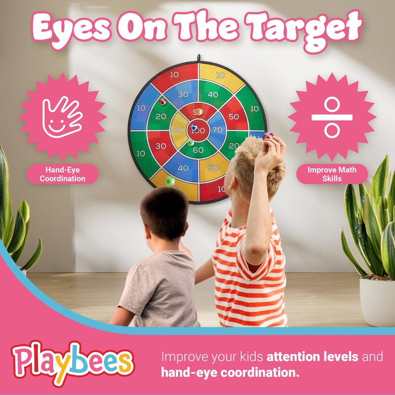 Playbees Large Dart Board for Kids 29" – Sticky Ball Dart Game for Boys & Girls – Indoor/Outdoor Safe Hanging Dartboard – Fun for Ages 3–12 – Perfect Christmas