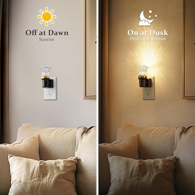 JandCase Night Lights Plug into Wall, Dimmable Night Light Pulg in, Diamond Automatic Night Lights with Auto Light Sensor, Adjustable Brightness 3000K LED Night Light, for Bedroom Hallway