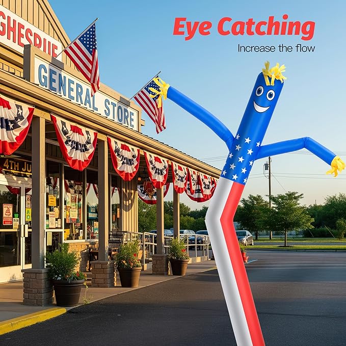 6ft Sky Air Puppet Dancer 9in Diameter Inflatable Waving Tube Man Attachment - Wacky Waving Dancing Tube Guy for Business Promotion Stand Out Advertising - American Flag Dancer ONLY - NO Blower