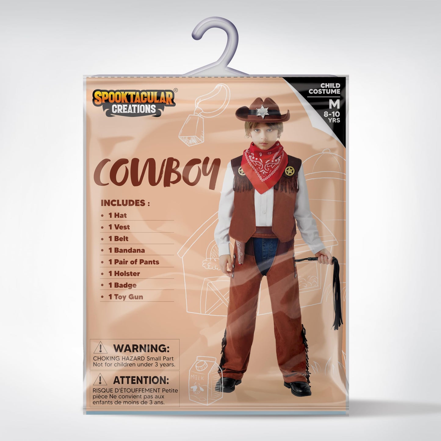 Spooktacular Creations Halloween Cowboy Hat Costume for Boys, Kids Brown Western Costume, Deluxe Boys Cowboy Outfit Set for Toddler Halloween RolePlay Themed Party (Small, 5-7 yrs)