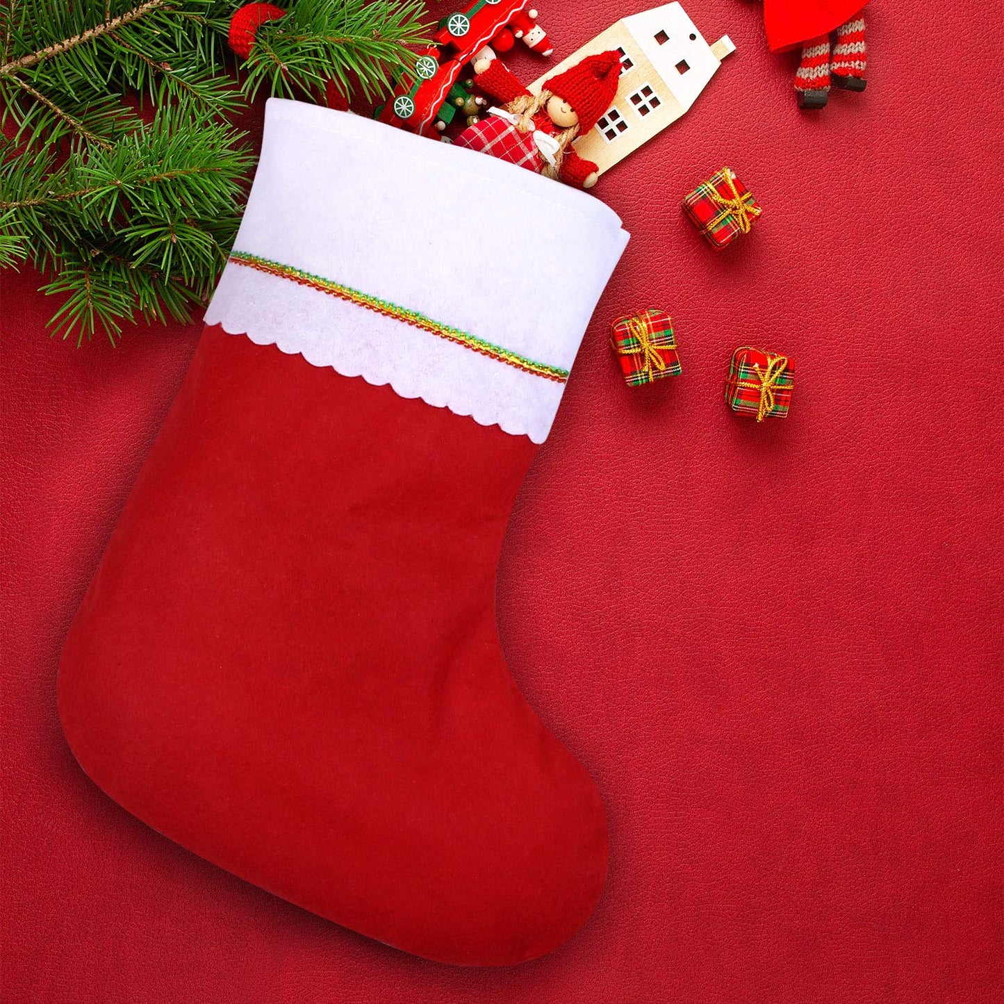 Cooraby 16 Pack Red Felt Christmas Stockings 9 Inches Xmas Fireplace Hanging Stockings Holiday Decorations Stockings for Christmas Decorations