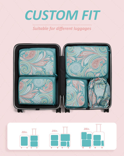 BAGSMART Quilted Packing Cubes for Travel, 6 Set Packing Cubes for Suitcases, Lightweight Travel Cubes (1 L+3 M+1 S+1 Shoe Bag) Suitcases Organizer