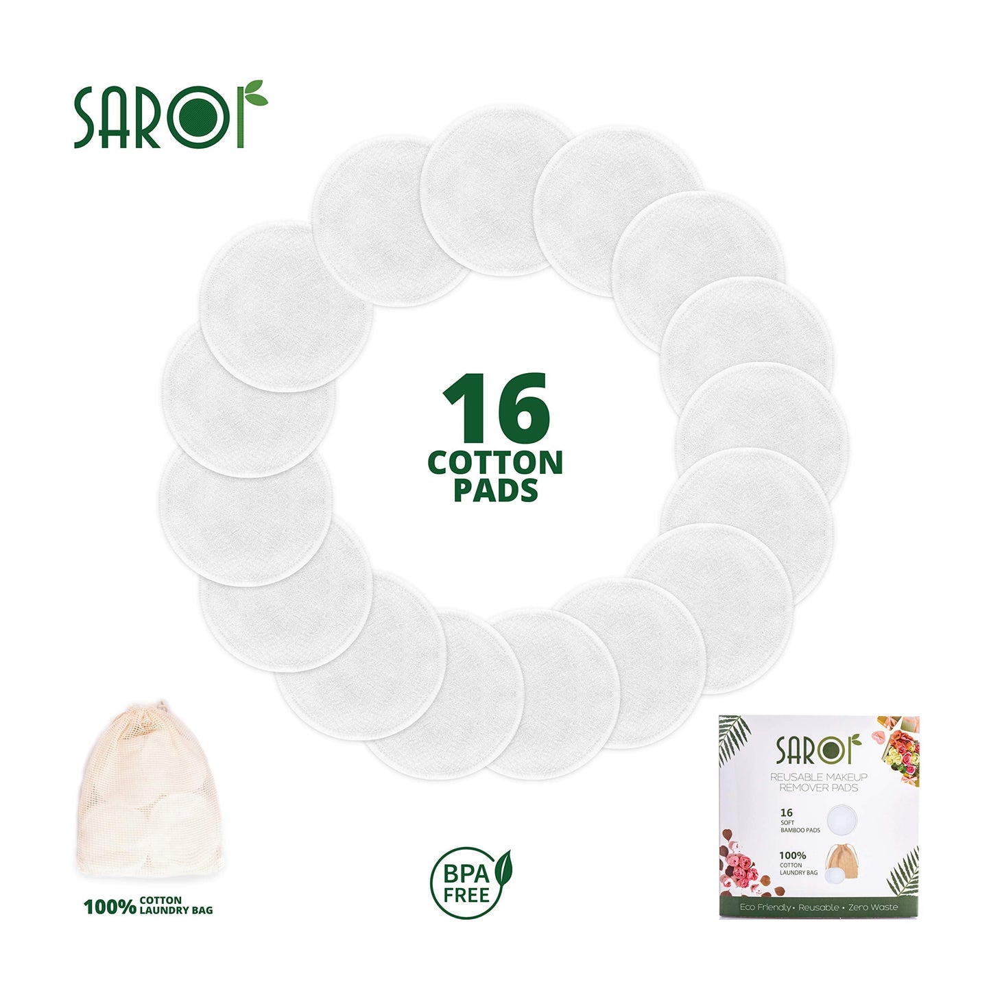 16 Premium Reusable Makeup Remover Pads | Eco-Friendly Gift Packaging | Facial Cleansing Cotton Buds | Makeup Wipes I Packed With A Laundry Bag And Reusable Cotton Pads (16 Count, White)