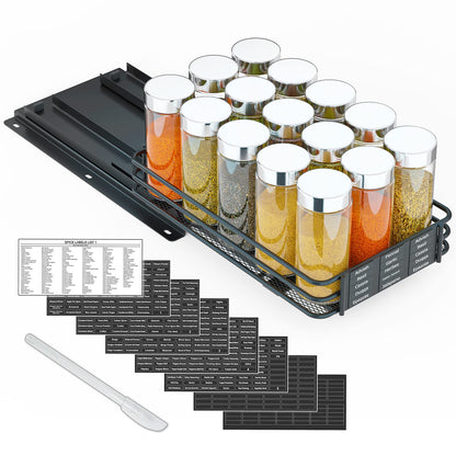 SpaceAid Pull Out Spice Rack Organizer for Cabinet, Heavy Duty Slide Out Seasoning Kitchen Organizer, Cabinet Organizer, with Labels, 4.5" W x10.75 D x8.5 H, 1 Drawer 2-Tier